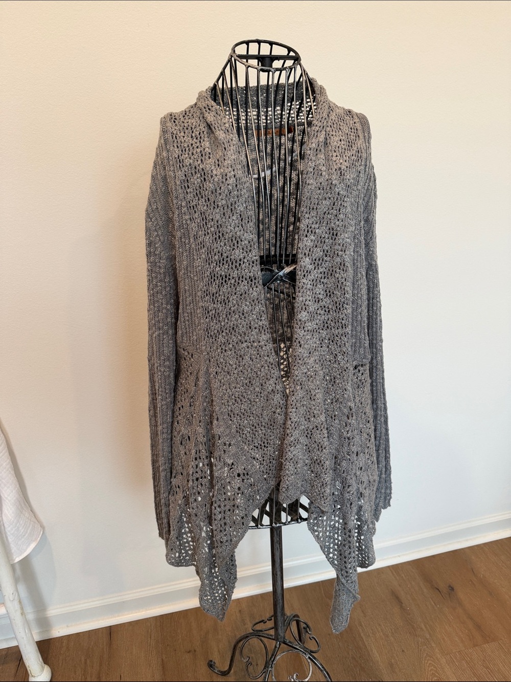 Bellini Crochet Open-Front Draped Cardigan